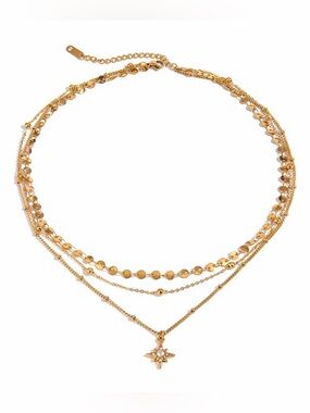 18K Gold Plated Layered Star Pendant Necklace